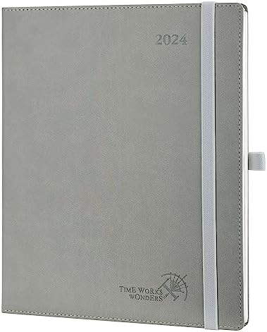 POPRUN Diary 2024 Week to View 26.5 x 21.5 cm Large PU Leather Soft Cover, Vertical 24 Weekly Planner with Appointment, Easy - track Corner,100GSM FSC® Paper - Mint Green