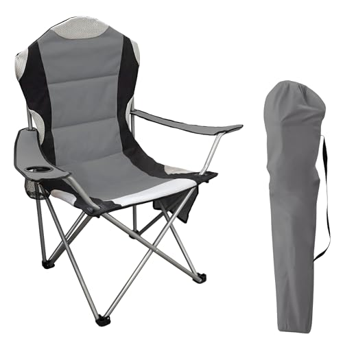 Spetebo Regiestuhl Deluxe bis 150 Kg belastbar mit Getränkehalter faltbar - anthrazit - Campingstuhl extra breit mit Armlehnen klappbar - Campingsessel Anglersessel für Camping Garten Angeln Festival