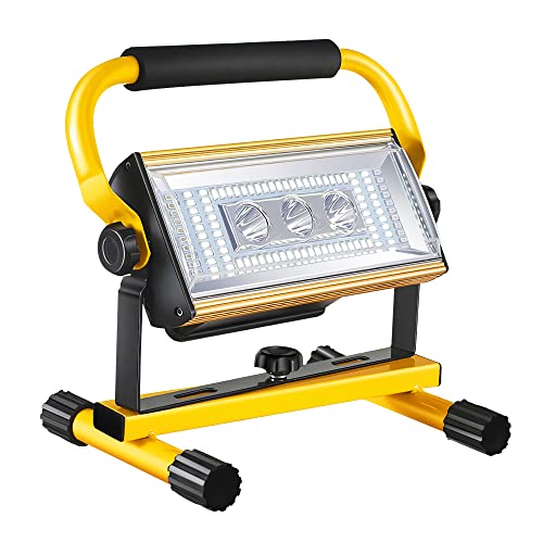 100W Led Work Light, Portable Super Bright Rechargeable Spotlight with Stand, 6 Modes with Plug Anti-broken Waterproof Outdoor Mechanic Light for Workshop, Garage, Construction Site