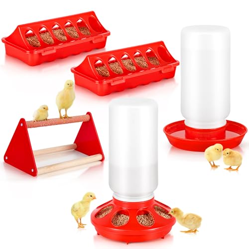 ROSTIUTE Chick Feeder and Waterer Kit, Baby Chick Starter Kit with Chick Perch for Small Poultry Ducks Quail