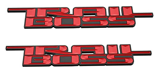 Image of SSDD 2pcs 2019-2021 Trail Boss Emblems 3D Badge Side Nameplate Decal Replacement for Chevy Silverado 1500 HD 2500 HD (Red), CH-Trail