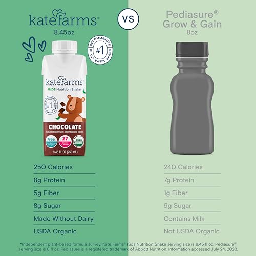 KATE FARMS Organic Kids Nutrition Shake, Vanilla, 8g protein, 27 Vitamins and Minerals, Meal Replacement, Protein Shake, Gluten Free, Non-GMO, 8.45 oz (12 Pack)
