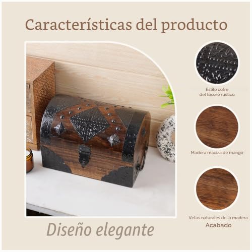 Miniatura 4 de Ajuny Cofre Del Tesoro Decorativo De Madera Hecho A Mano De Caja De Almacenamiento De Joyas Con Diseño De Tiras De Concha Soporte Multiusos Para Recuerdos De Viaje Regalos - 9 X 6 Pulgadas