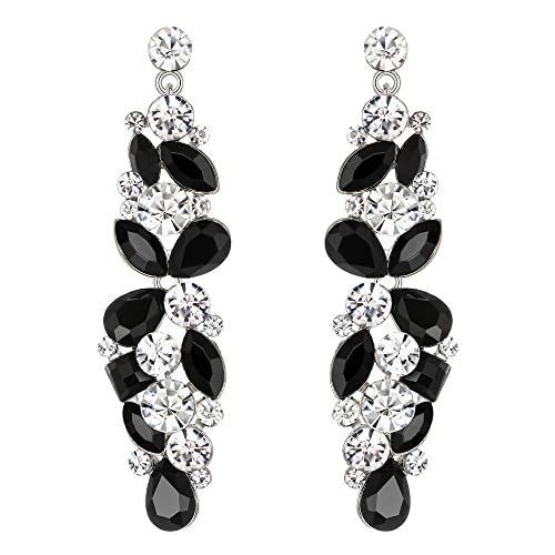 EVER FAITH Bridal Tear Drop Flower Cluster Dangle Earrings Crystal Rhinestone