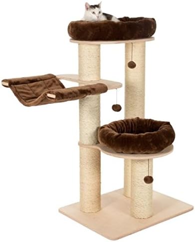 Big Stable Cat Tree - Chocolate Colored - Soft and Comfy Cushions - Suitable For Large Breed And Heavy Cats