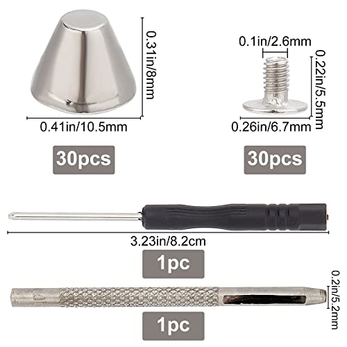 Image of GORGECRAFT 30 Sets 8mm Height Silver Barrel Riveted Spikes Studs Screw Back Rivets with Screwdriver Handbag Feet Punch Tool Flat Head Punk Studs Buckle Button Cap for Clothing Shoes Leather Craft