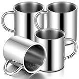 Meyeyaia 4 Set 10oz/300ml Stainless Steel Mug with Handle,Metal Double Walled Camping Coffee Mugs,Dishwasher Safe Tea Cups for Home Camping Travel Outdoors Keep Drinks Hot