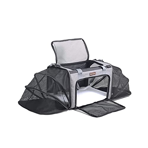Buyaround Cat Carrier, Pet Carrier Airline Approved Expandable, Puppies Carrier for Small Dogs & Cats, Dog Carrier for Travel, Hiking, Camping (Gray, 20 X 13 X 13 in)