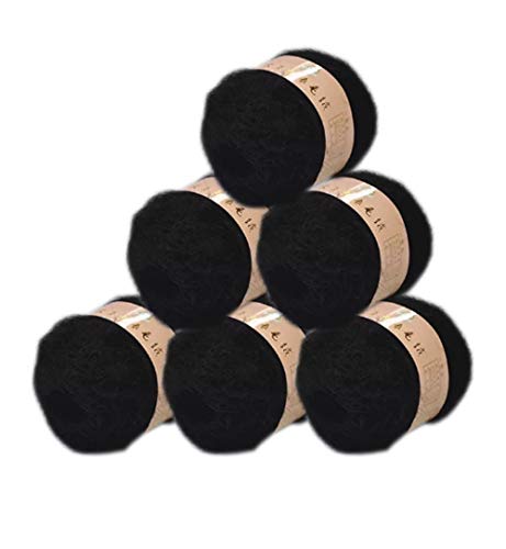 6 Balls Angora Mohair Wool Yarn Soft Fingering Baby Mohair Cashmere Hand Crochet Yarn For Knitting Diy Scarf Sweater Thread Yarn 300G (Black) #TOP4