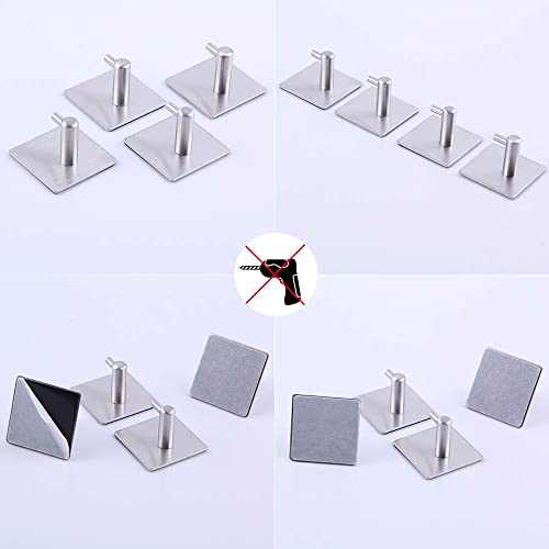 Kimzcn Adhesive Hooks Heavy Duty Wall Hooks Waterproof Stainless Steel Hooks, Towel Robe Hook Rack Wall Mount - Bathroom And Bedroom 4-Packs Brushed #TOP4