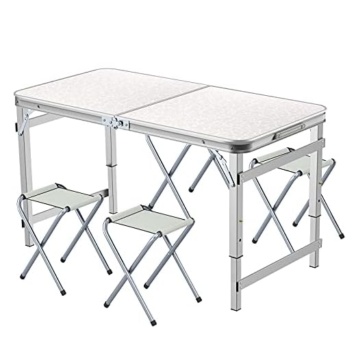 Mesa Plegable 1, 2 Metros y 4 Sillas Mesa Exterior Ajustable De Aluminio Portátil Con Asa Para Picnic Barbacoa Camping