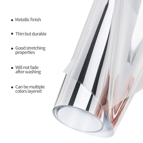 Image of Silver Foil HTV Vinyl Rolls | Heat Transfer | 20inch x 80inch | PU for Shirts | Iron on for Cricut & Cameo | Easy to Cut & Weed for Heat Design