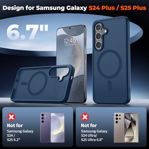 Image of SUPFINE Magnetic for Samsung Galaxy S24 Plus Case / S25 Plus Case with Screen Protector, (Built-in Magnets) (Military Grade Drop Protection) Slim Translucent Shockproof Phone Case,Sapphire Blue