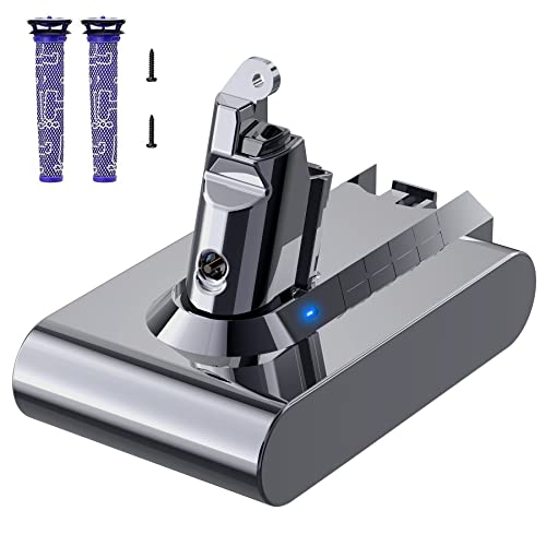 Homesuit V6 Battery,21.6V 4Ah DC59 V6 Battery Replacement for V6 Battery Absolute Animal Motorhead Slim DC58 DC59 DC61 DC62 DC72 DC74 SV03 SV04 SV05 SV06 SV07 SV09 Vacuum Cleaner with 2 Filters