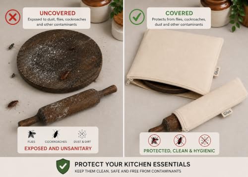 Image of Glus Combo (Set of 1 Pair) Cotton Belan Cover & Chakla Cover | Hygiene Cover Protect from Insects,Cockroach,Fly | Breathable, Washable, Reusable,Rolling Pin Cover(Cover-Set of 1)