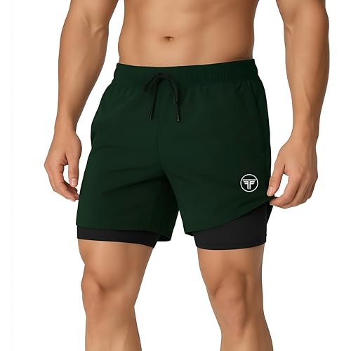 Image of Men's 2 in 1 Active Dual Shorts with Inner Tights Layer & Compression Liner, Double Layer Athletic Short for Running, Gym & Sports