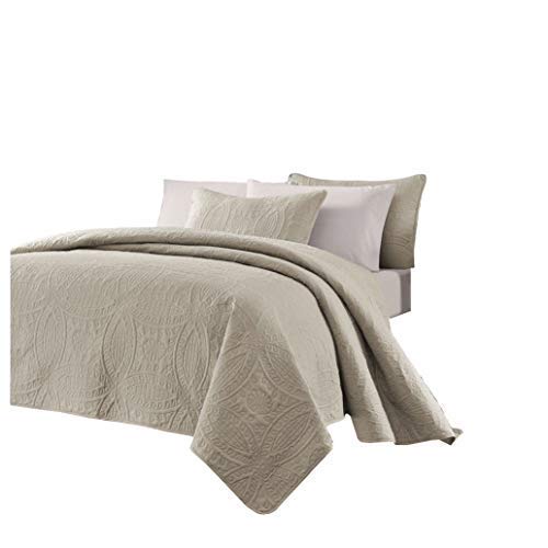 Chezmoi Collection Austin 3-Piece Oversized Bedspread Coverlet Set (King, Khaki) #TOP1