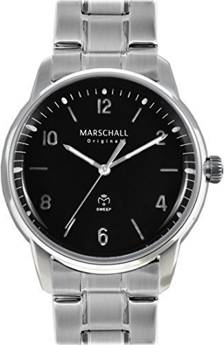 Marschall Original Herren Armbanduhr I Planeo Acero Negro I Funkuhr mit silbernem Edelstahlarmband I Lumineszierende Zeiger I Elegant und minimalistisch