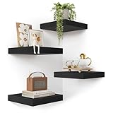Olakee Corner Floating Shelf Set of 4, 9.84’’ Rustic Wood Wall Mounted Corner Shelf for Bathroom, Bedroom, Kitchen, Living Room, Farmhouse, Office-Heavy Duty Floating Shelves – Black