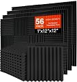 Saiqiang 56 Pack Acoustic Foam Panels, 1" x 12"x 12" Sound Proof Foam Panels For Wall Fire Resistant, Noise Cancelling Dampening Sound Absorbing Black Wedge Panels For Studio Recording & Office & Home