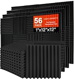 Saiqiang 56 Pack Acoustic Foam Panels, 1' x 12'x 12' Sound Proof Foam Panels For Wall Fire Resistant, Noise Cancelling Dampening Sound Absorbing Black Wedge Panels For Studio Recording & Office & Home