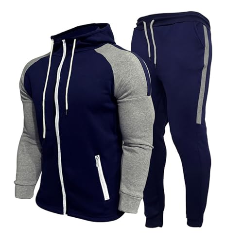 WAZHAKU Men's Tracksuit, 2-Piece Sports Suit with Hood, Jogging Bottoms, Thermal Jacket, Casual Jogging Suit, Winter Clothing, Comfortable Jogger Set, Comfortable Baggy Fitness Suit, Thermal Sports