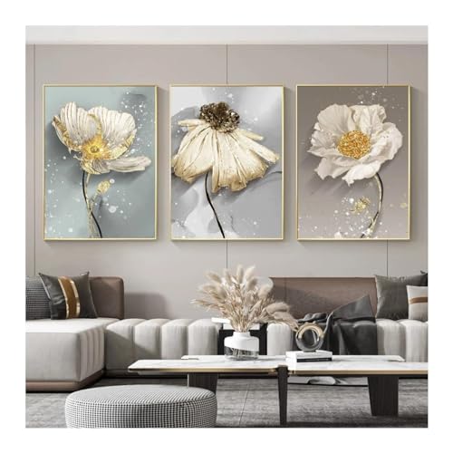 Toile fleurs abstraites avec cadre interne triptyque minimaliste nordique 30x50