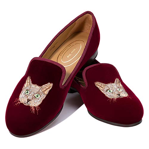 Image of Journey West Women's Velvet Loafer Flat with Embroidery Velvet Slippers