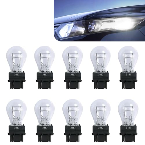 KUQUTIDY 10 PCS 3157 3457 Car Bulb, Miniature Turn Signal Bulbs, 12V Halogen Brake Light/Rear Tail/Reverse/Running Light Long-Life Bulb Replacement for Jeep, Ford, Trucks, SUV (White)