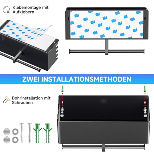 Hundegarderobe mit Ablage, Schwarz Hunde Garderobe, Hundeleinen Halterung Wand, Hundeleine Aufhängung Ohne Bohren, Hundeleinen Garderobe, Metall Schlüsselbrett, Halterung für Hundeleinens und Zubehör