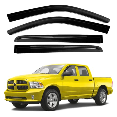 Image of Rain Guards for Dodge Ram 1500 Crew Cab 2009-2018, 2010-2025 Ram 2500 & 3500 Crew & Mega Cab, Out-Channel Side Window Rain Guards for Ram 1500 Classic Crew Cab 2019-2024, 4PCS, Black