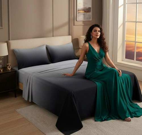 Image of SANMARINO King Size Bedsheet with 2 Pillow Covers, 300 TC UltraSatin Premium Bedding Set, Aesthetic Home Decor, Ideal Gift for Couples, Wedding, Anniversary & Special Occasions - Midnight Ash