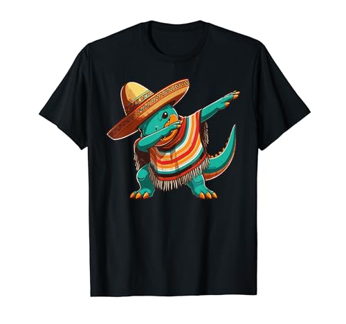 Dabbing Mexican Dino Poncho Sombrero Cinco de Mayo Boys Maglietta