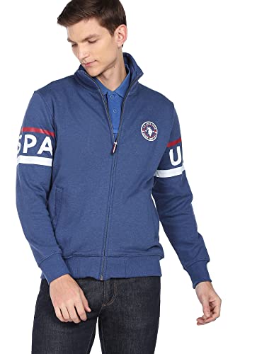 Image of U.S. Polo Assn. Men Navy High Neck Heathered Sweatshirt