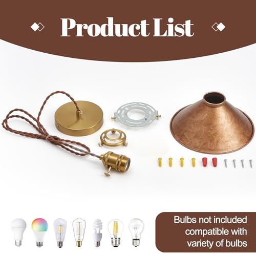 Oyisen Hanging Pendant Light Rusted Copper Lampshade with Adjustable 6.5Ft Cord Pendant Ceiling Lights Retro Antique Hanging Light for Kitchen Island Living Room and Dining Room by Oyisen - Image 7