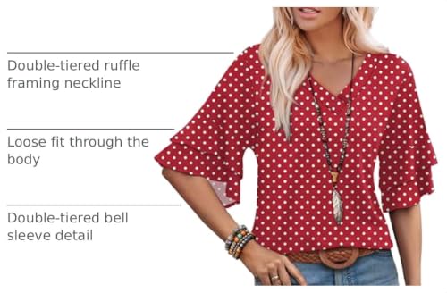 Image of OFEEFAN Spring Tops for Women Boho Shirts Fashion Clothing Cute 3 /4 Length Sleeve Blouses Dressy Casual Summer Outfits