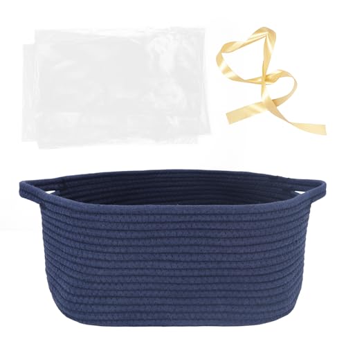 Image of Woven Basket with Gift Bags and Ribbons, 14 inchX 10 inch X 6 inch Storage Basket Blue | Gift Storage Organizer Basket Bin Shelf Shelves Cotton Rope Basket for Nursery, Pet Toys