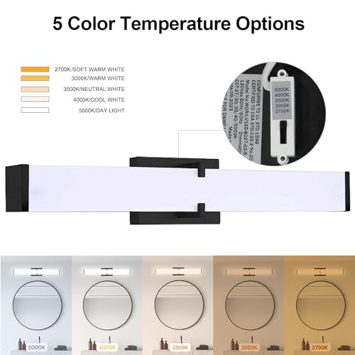 Image of Bathroom Vanity Light 2700 /3000 /3500 /4000 /5000k Dimmable, Black Modern Matte for Vanity Lighting Over Mirror LED, 32 inch IP44 36W Equivalent to Incandescent 300W, ETL Listed (1 Pack)