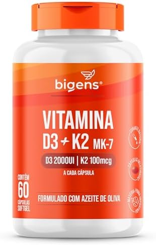 Vitamina D3 2000UI + K2 MK-7 100mcg, Formulado com azeite de oliv...