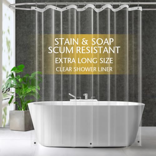 Image of ZEMAHOME Extra Long Clear Plastic Shower Curtain Liner - Lightweight 72 inch x 84 inch Transparent Bathroom Shower Showroom Curtain Liner with Rustproof Metal Gromments and Weighted Magnet
