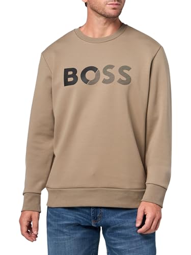 Image of BOSS Men's Shade Embossed Logo Crew Neck Sweatshirt, Teak Beige, M