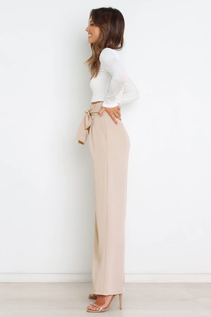 Femme Tailleurs-Pantalons Fluide Pantalon Taille Haute Commuter avec Ceinture Large Casual Vêtement au Traivail Décontracté