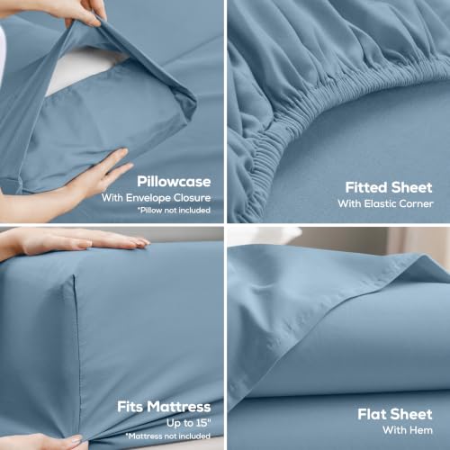 Image of Utopia Bedding Queen Size Sheet Set - 4 Piece Bed Sheets, Soft and Breathable Microfiber, Includes 1 Fitted Sheet, 1 Flat Sheet and 2 Pillowcases - Oeko Tex (Dutch Blue)
