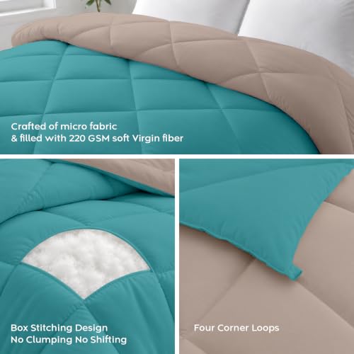 Image of AYKA Reversible Comforter 220 GSM Microfiber Reversible AC Comforter /Blanket for Winter /Quilt /Duvets for Queen Size Single Bed Comforter (60 * 90, Teal & Taupe)| TC - 220