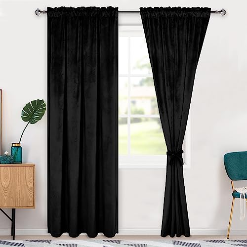 Hiasan Black Velvet Blackout Curtains 84 inches Long, Panels, 42W x 84L