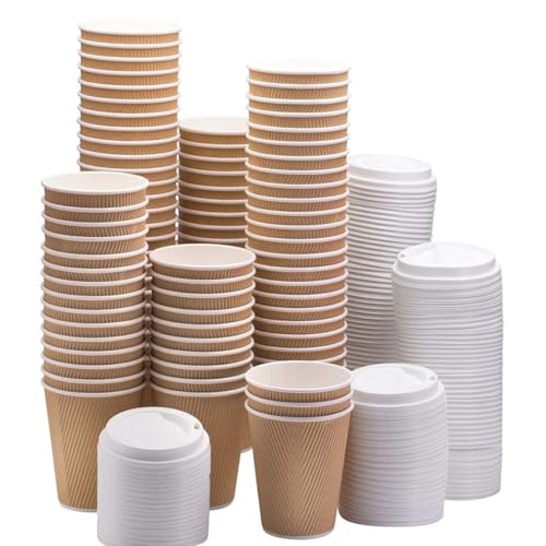 Amazing Deals on Kraft Triple-Walled Disposable Paper Ripple Cups - 200 x 8oz/230ml, Hot Beverage Cups with Reusable Lids - Image 6