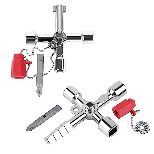 gvivej Clé universelle, 2 Pièces Clé Purge Radiateur, 4 Voies Clé Multifonction, pour Coffret Compteur à Gaz électrique, Armoire Ouvrir Clé