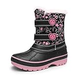 DREAM PAIRS Boys Girls Snow Boots Water-Resistant Outdoor Sport Warm Cozy Anti-Slip Cute Ankle Winter Shoes for Toddler/Little/Big Kid,Size 13 Little Kid,Black/Pink,DUCKO
