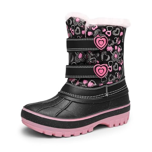 DREAM PAIRS Boys Girls Snow Boots Water-Resistant Outdoor Sport Warm Cozy Anti-Slip Cute Ankle Winter Shoes for Toddler/Little/Big Kid 5 Toddler Black/Pink