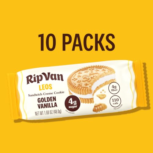 Image of Rip Van LEOs - Golden Vanilla Sandwich Cookies - Low Sugar Snack Cookies - Low Carb Snack - Diabetic Snacks - 40 Low Sugar Cookies (10 Packs of 1.69oz)